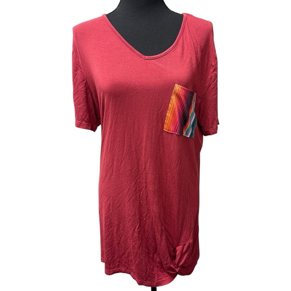 Crazy Train Tops - Crazy Train Burgundy V Neck Tunic Tribal Pocket Top XL Boho Fall